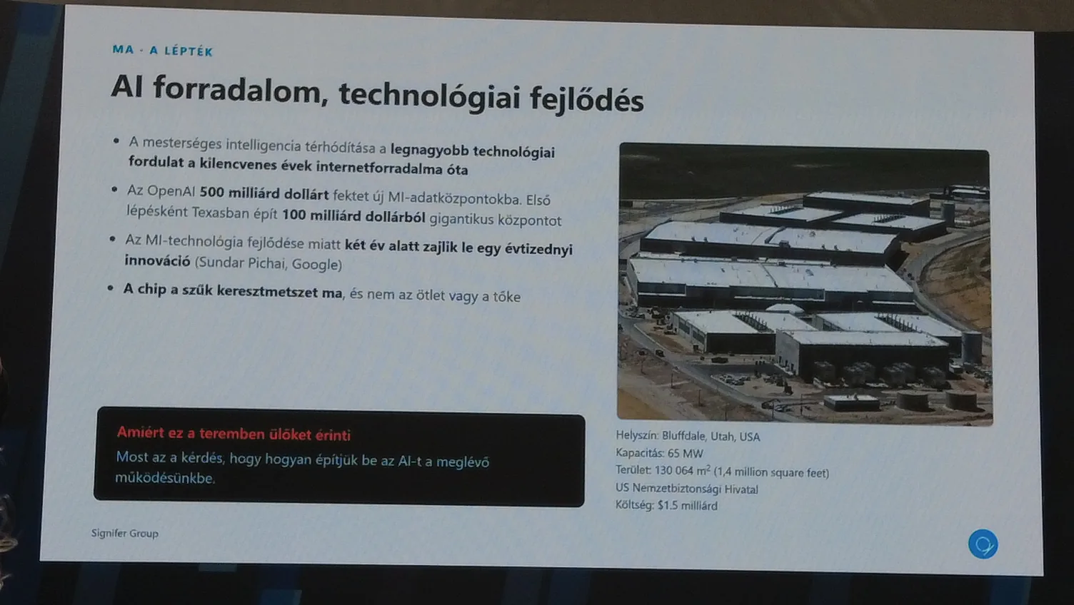 Az AI-előadás nyitó diaképe.